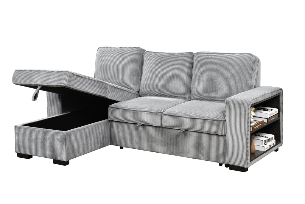 Modern Sofa L-Shaped Sectional Sofa Pull Out SofaBed Convertible Sleeper Sofa Bed with Storage Chaise & USB Port & Cup Holder for Living Room - Light Gray