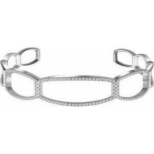 14K White Gold 3/4 CTW Natural Diamond Cuff 6 1/4" Bracelet