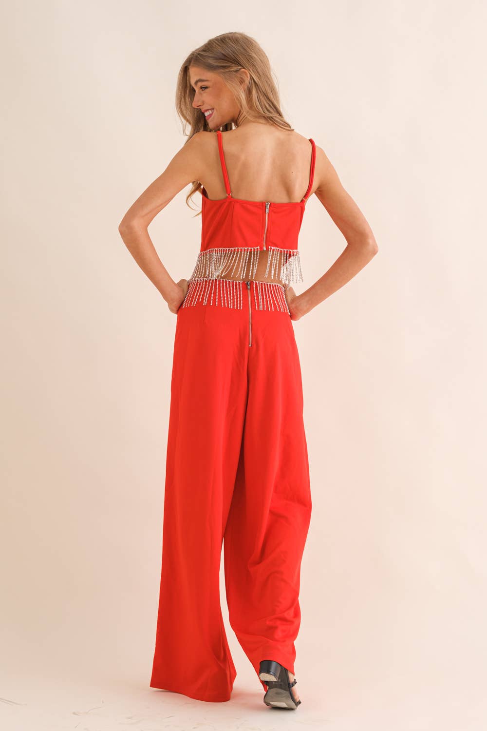 Red Rhinestone Cowgirl Jumpsuit