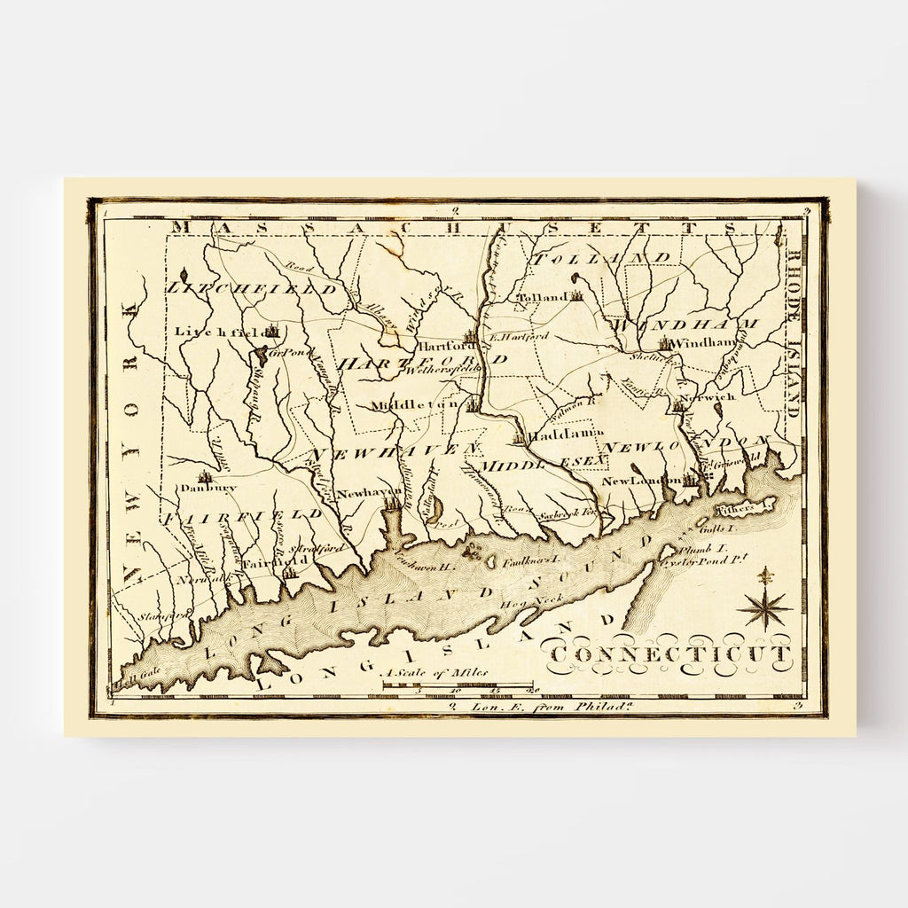 Vintage Map of Connecticut 1795