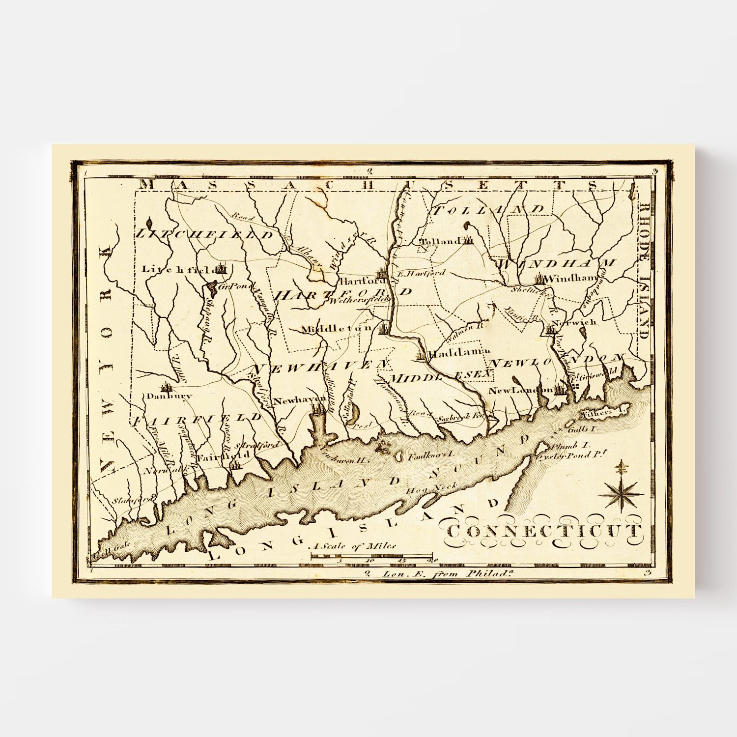 Vintage Map of Connecticut 1795