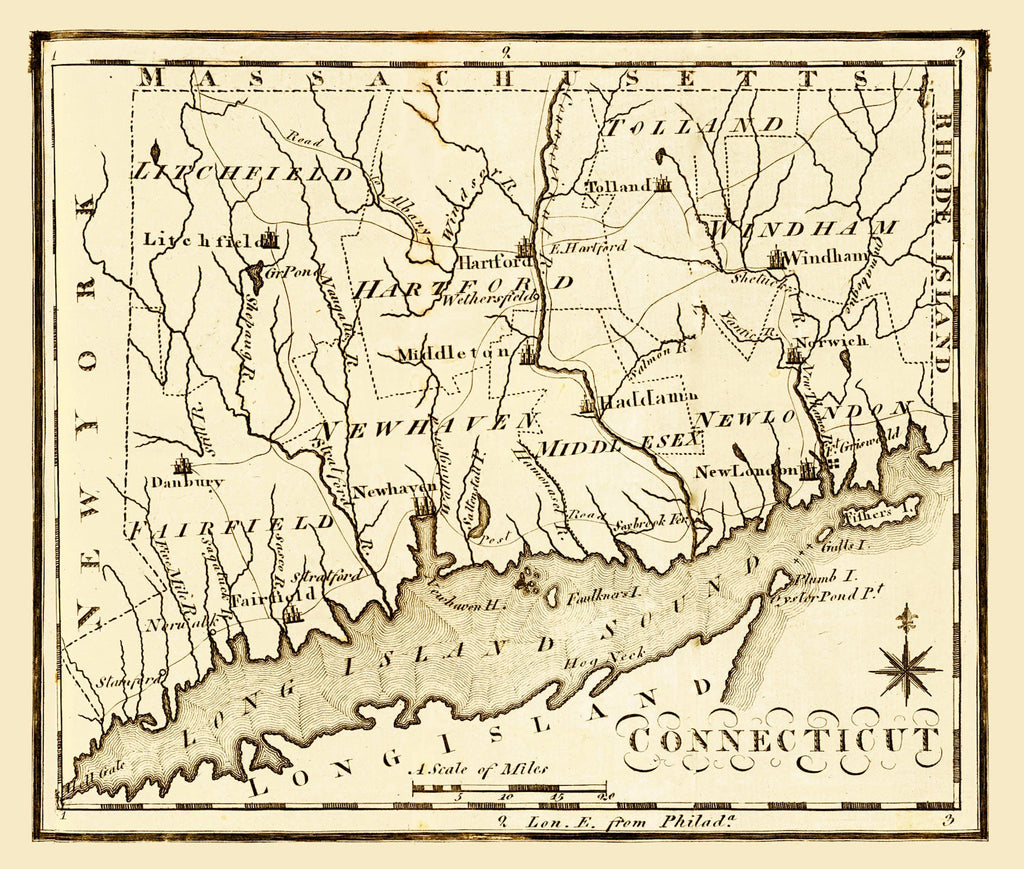 Vintage Map of Connecticut 1795