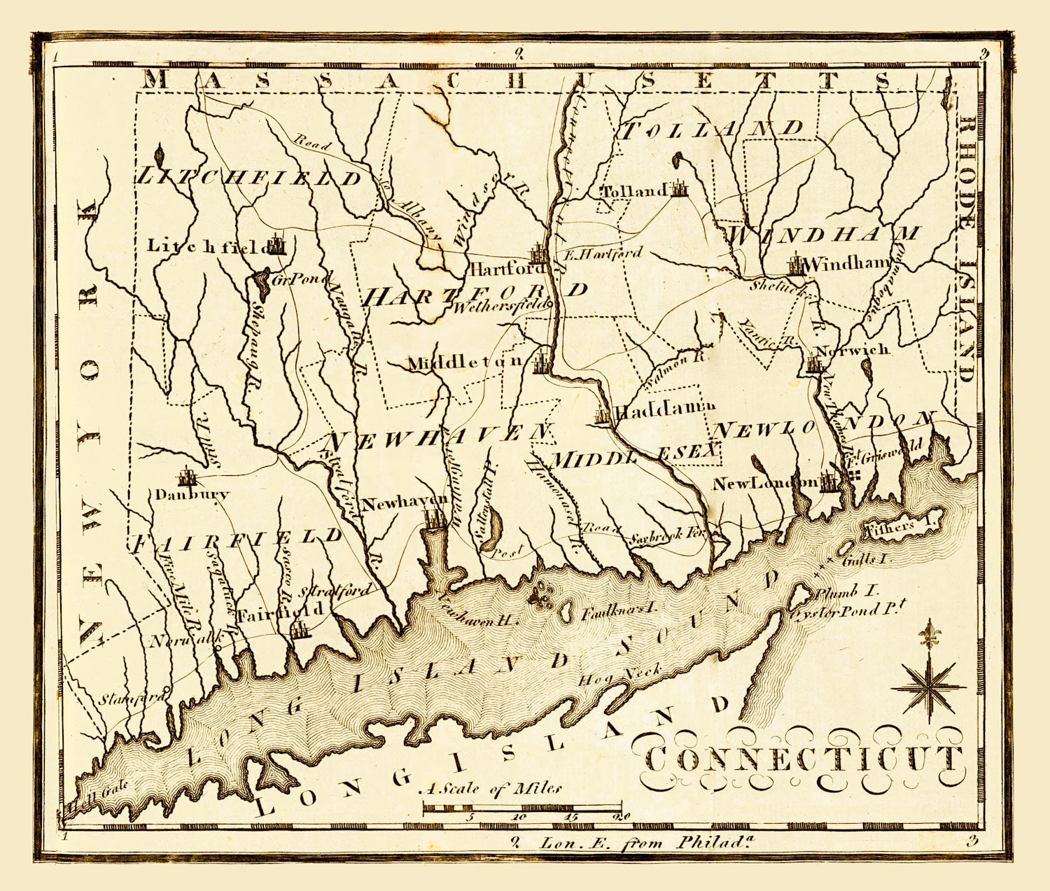 Vintage Map of Connecticut 1795