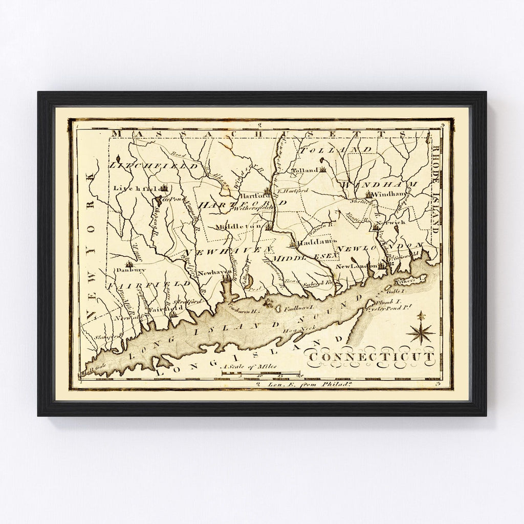 Vintage Map of Connecticut 1795