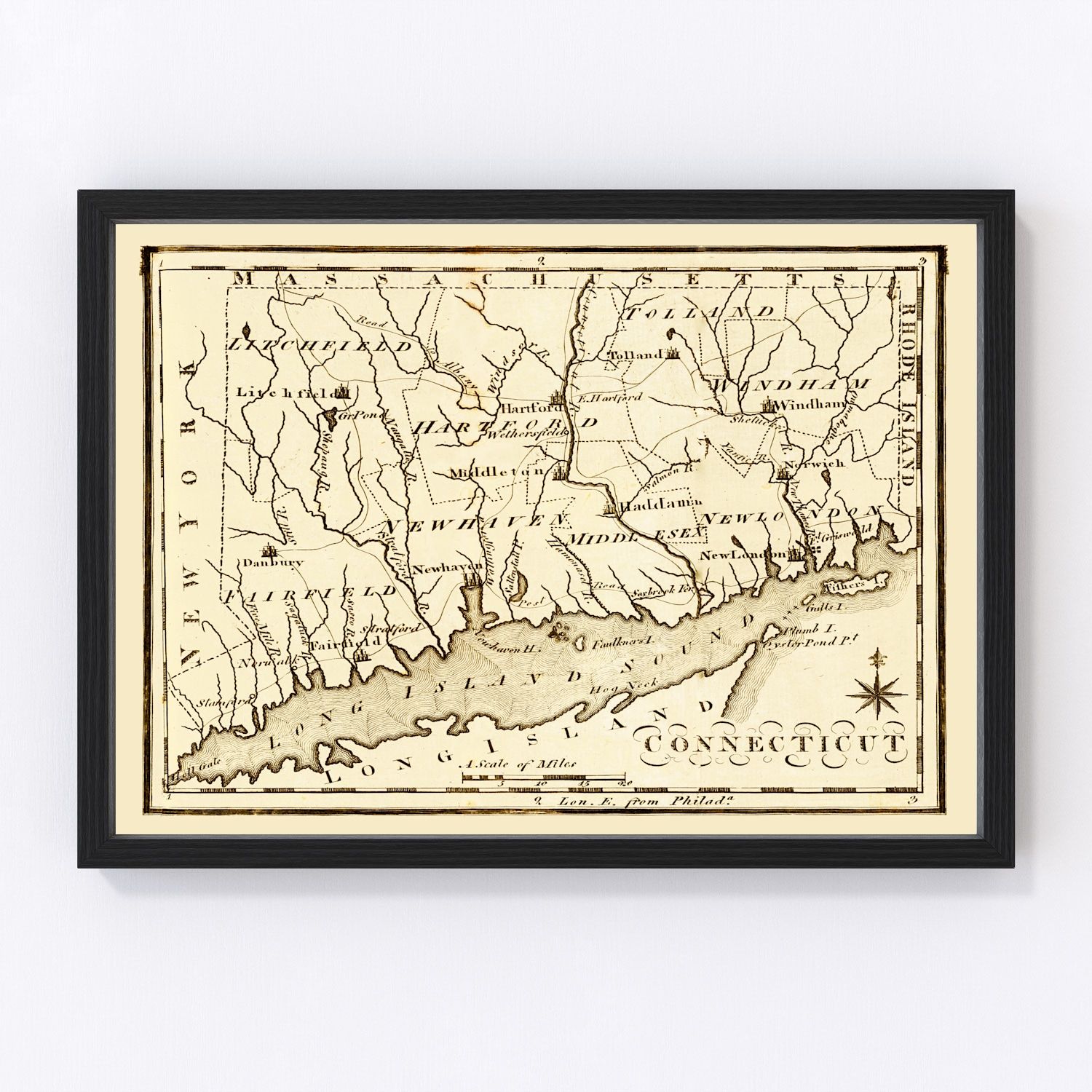 Vintage Map of Connecticut 1795