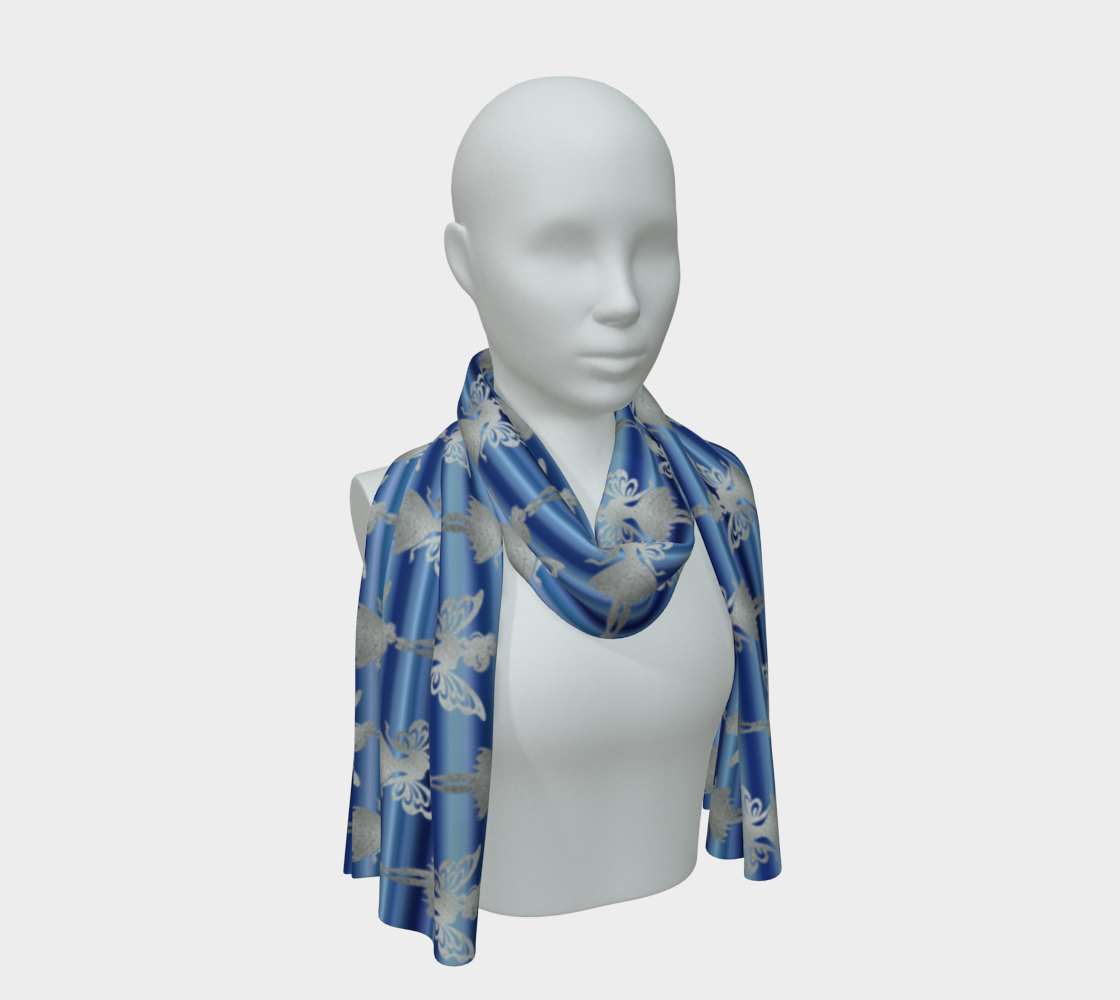 Silver Fairy Blue Silky Scarf