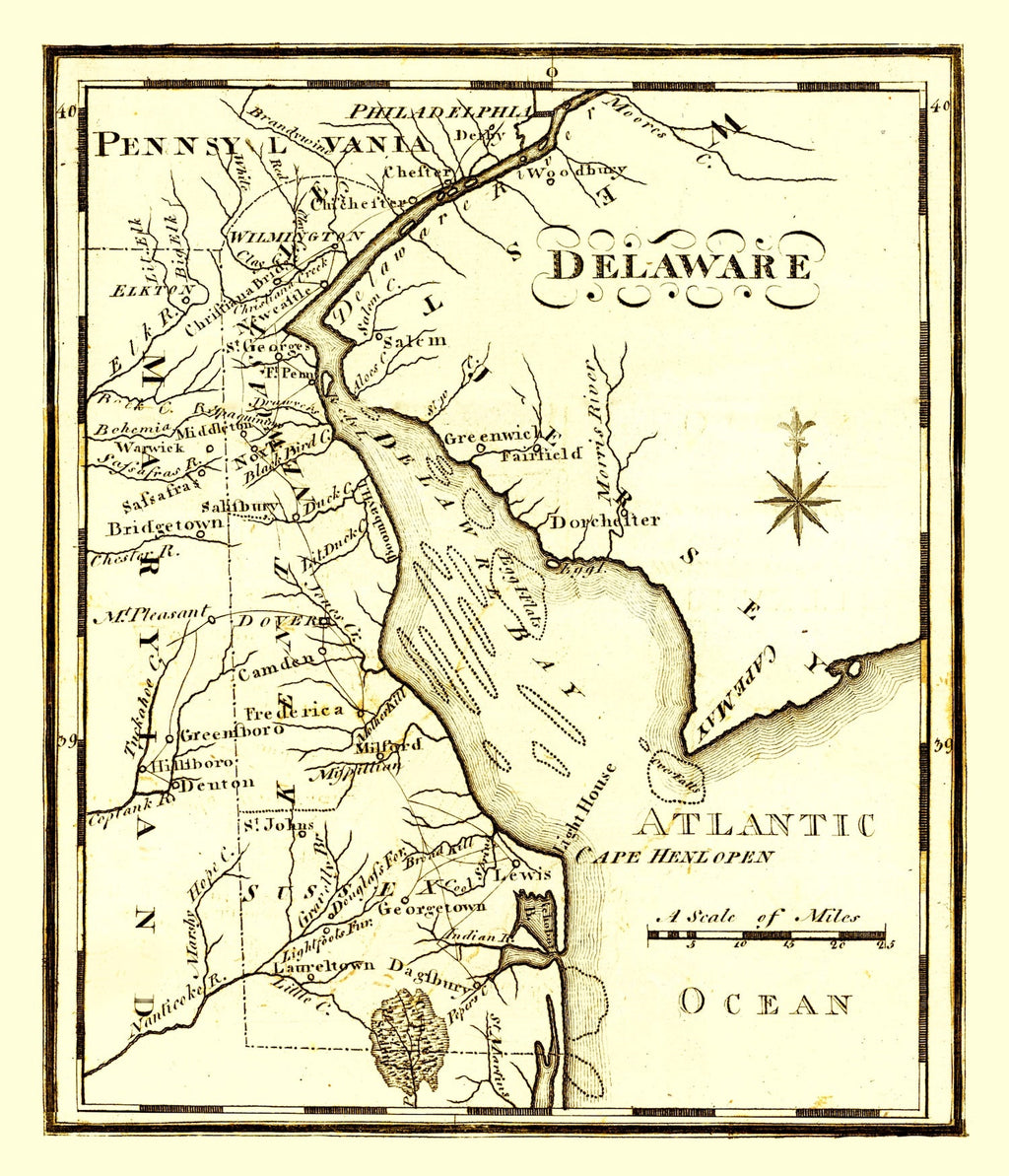 Vintage Map of Delaware 1795