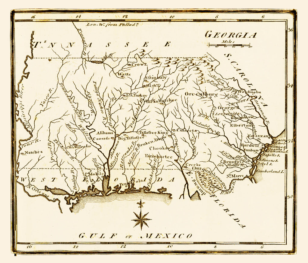 Vintage Map of Georgia 1795