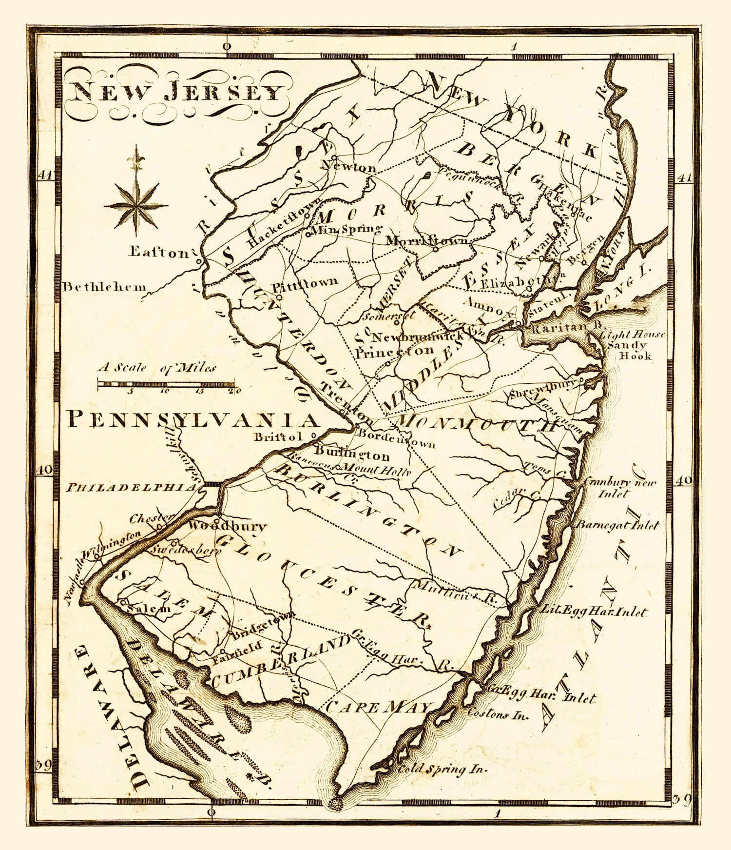 Vintage Map of New Jersey 1795