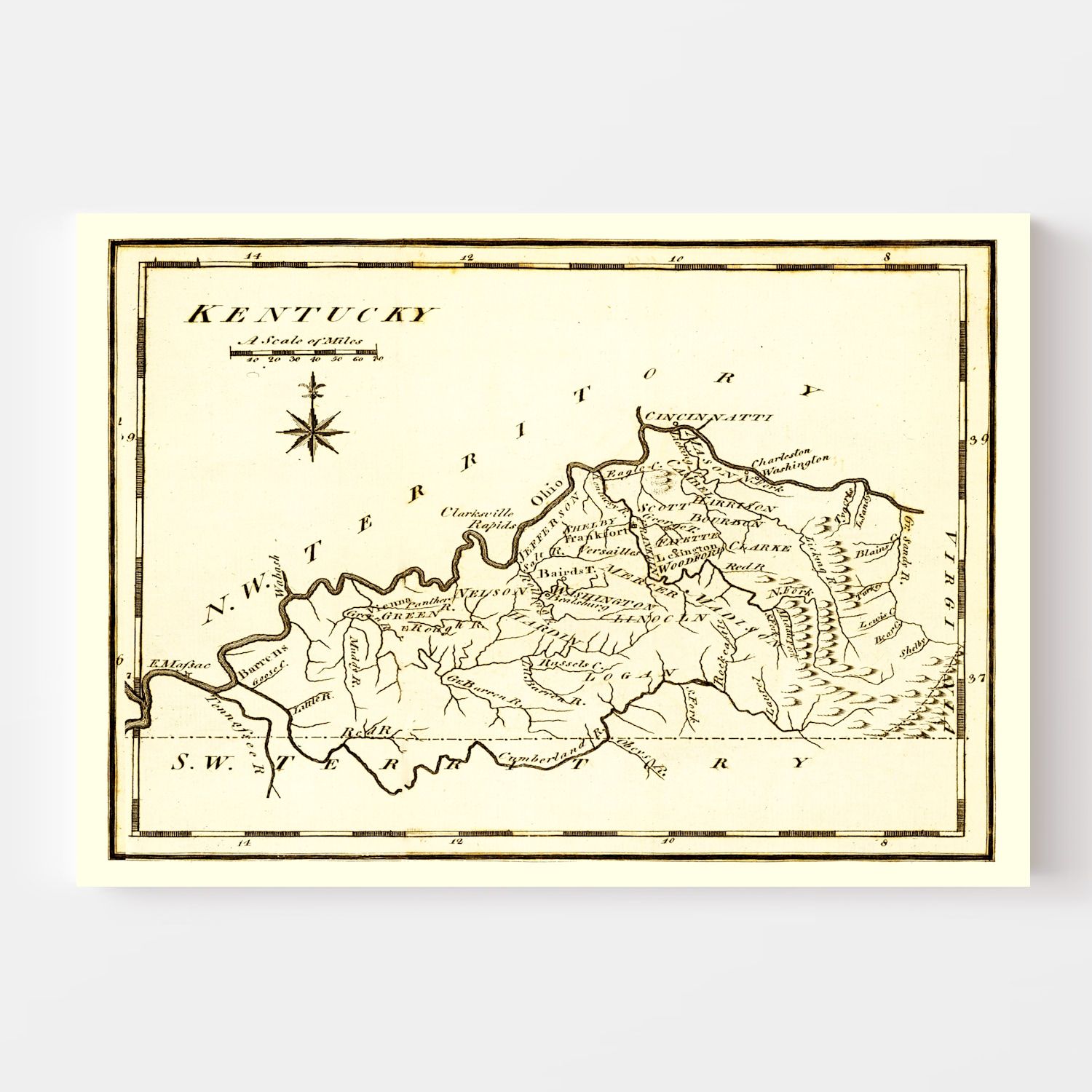 Vintage Map of Kentucky 1795