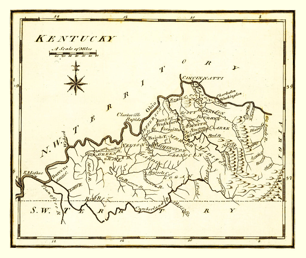 Vintage Map of Kentucky 1795