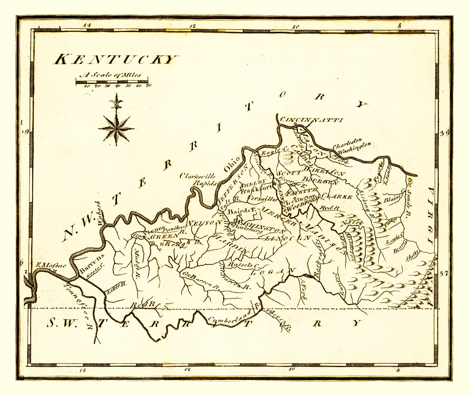 Vintage Map of Kentucky 1795