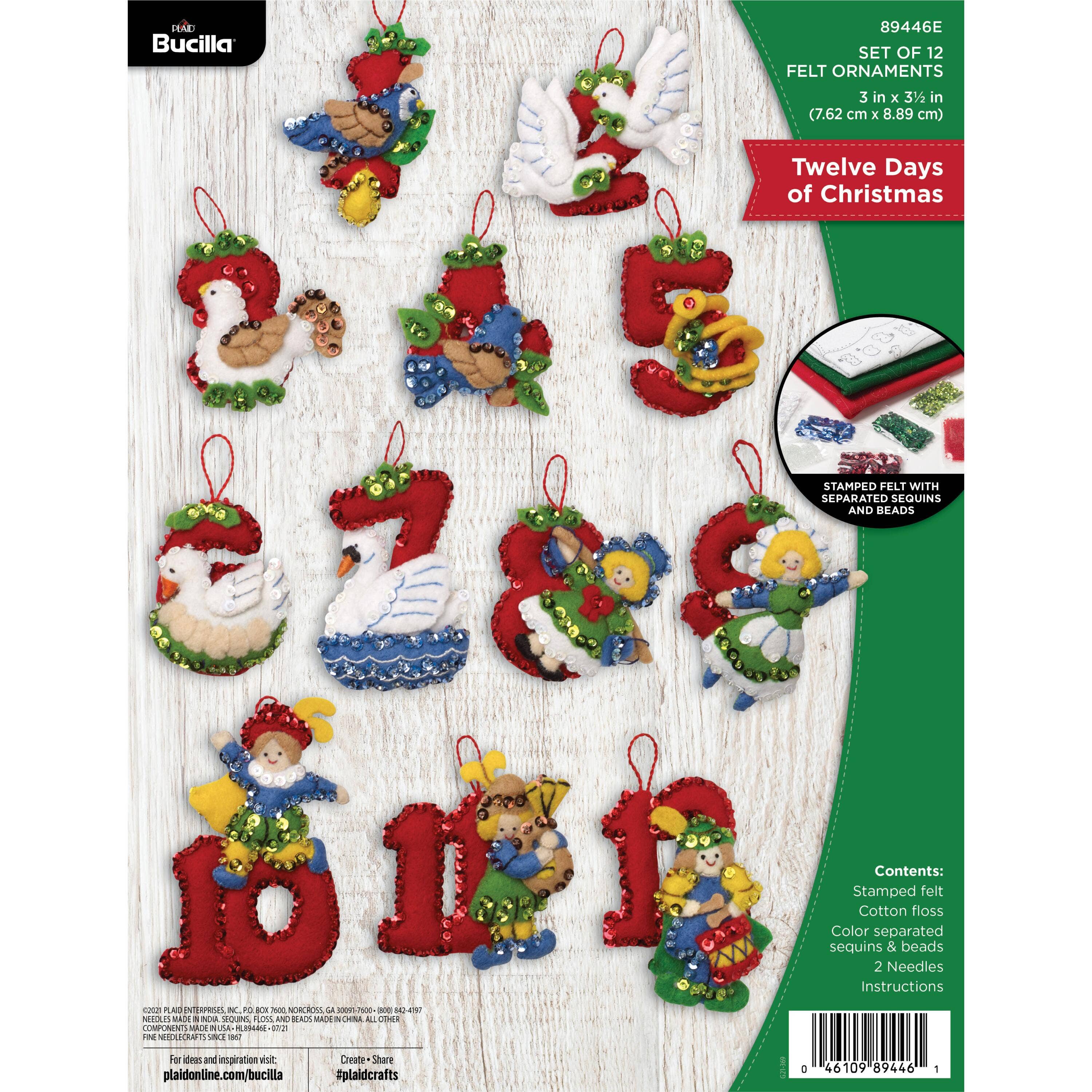 Bucilla 12 Days of Christmas Felt Ornament Kit – Set of 12 Holiday Ornaments