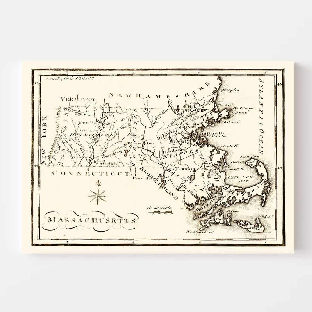 Vintage Map of Massachusetts 1795