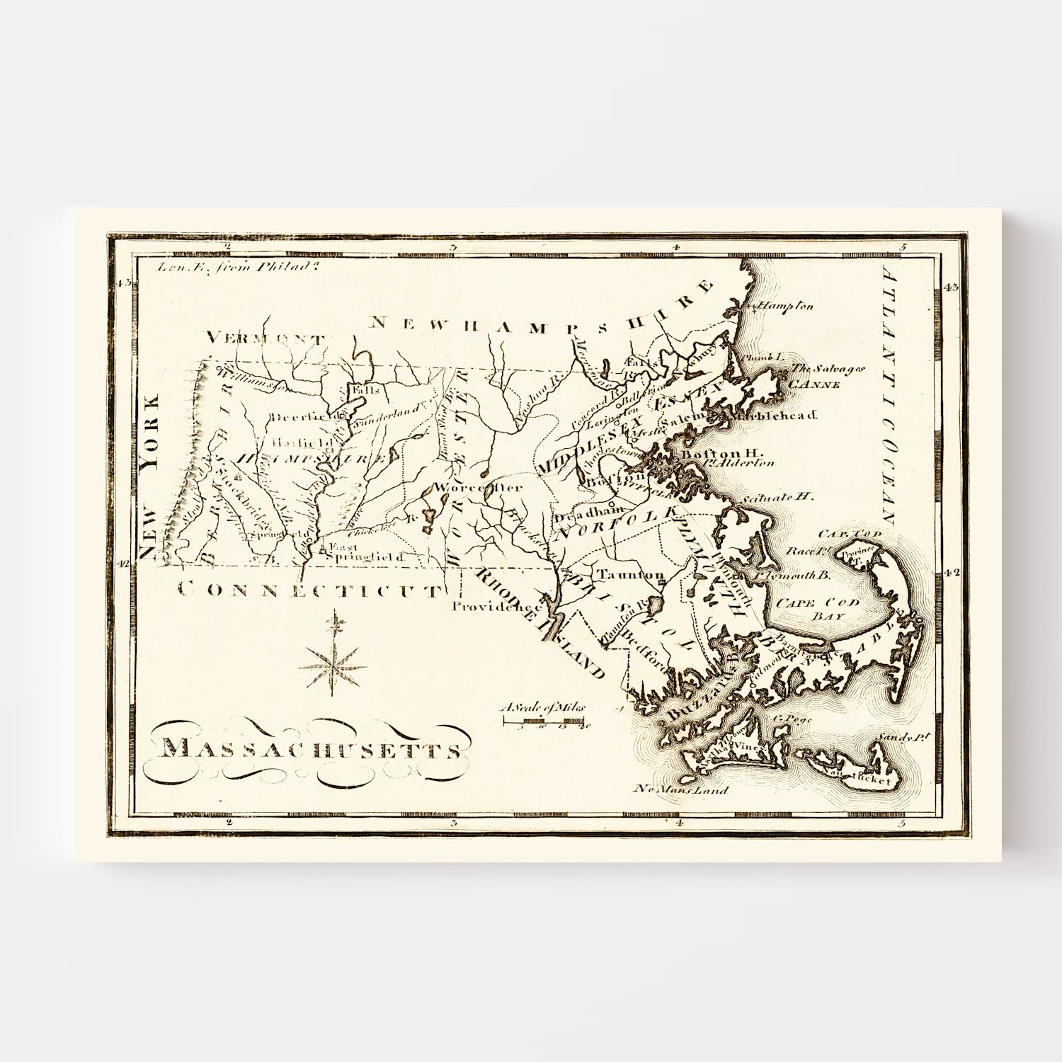 Vintage Map of Massachusetts 1795