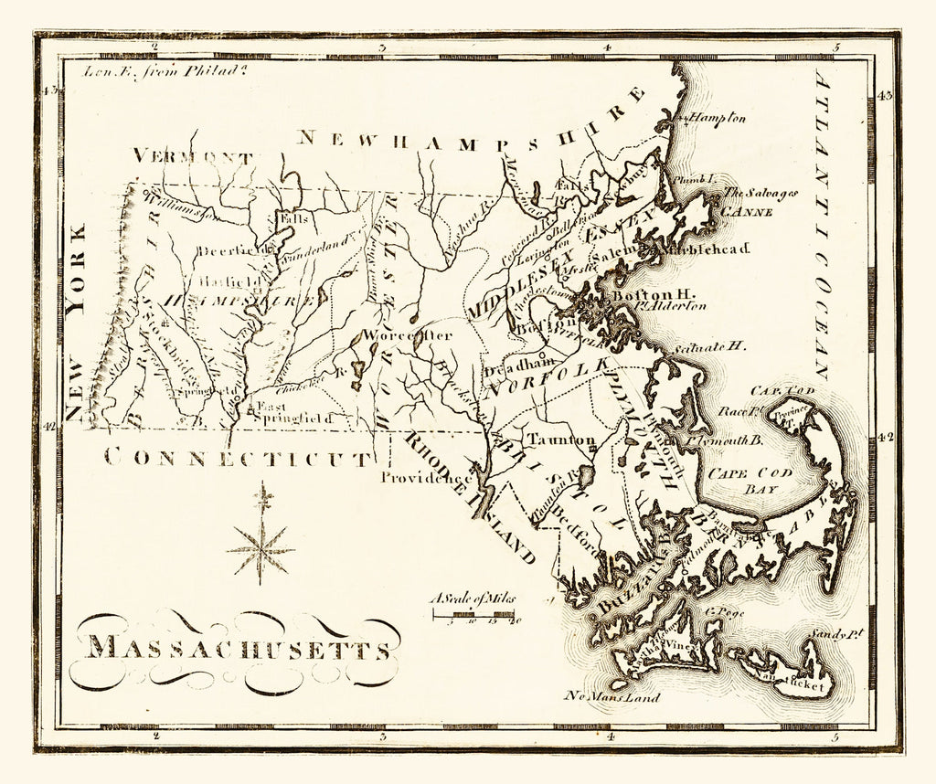 Vintage Map of Massachusetts 1795