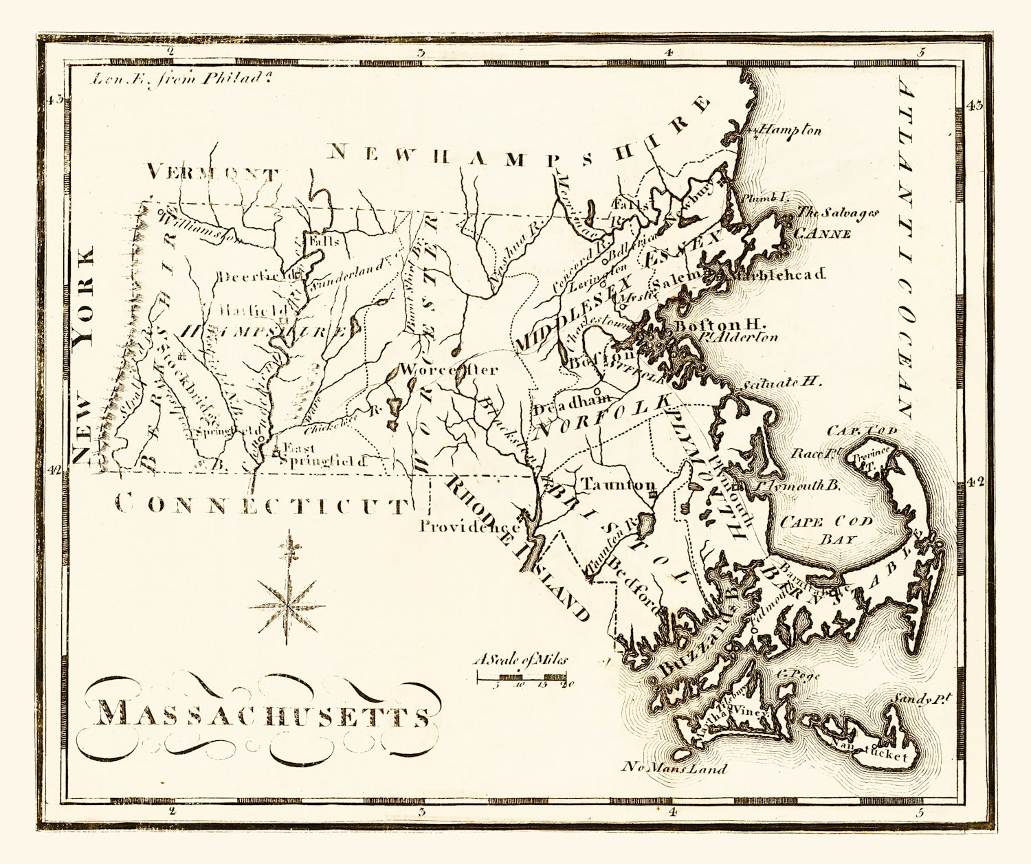 Vintage Map of Massachusetts 1795