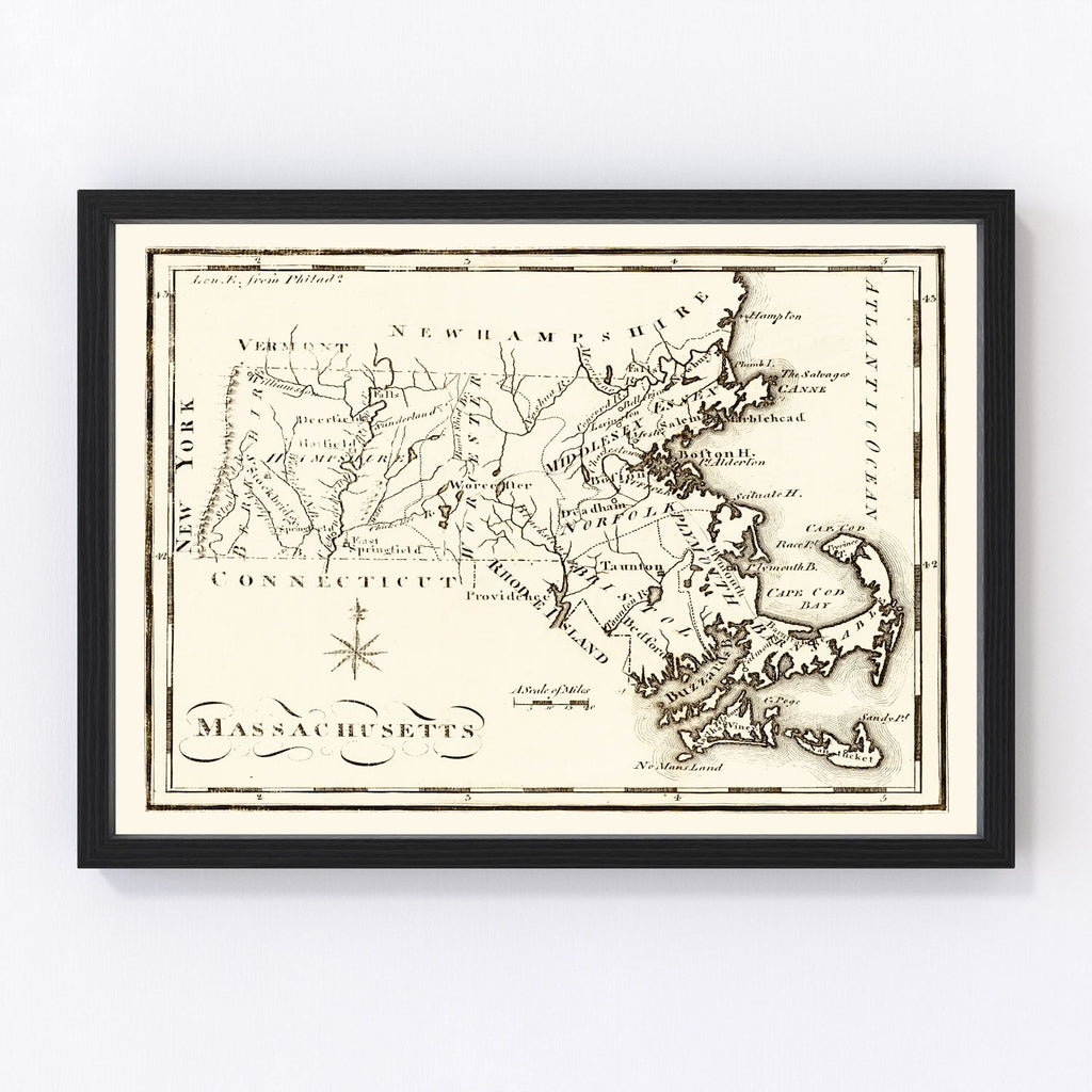 Vintage Map of Massachusetts 1795