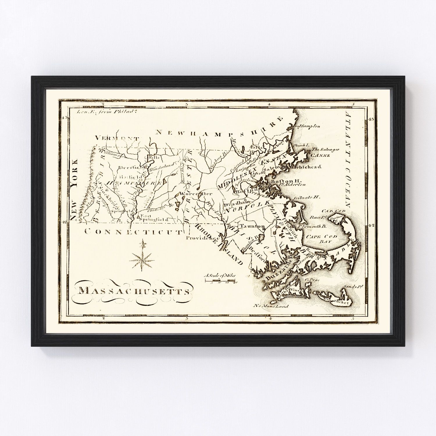 Vintage Map of Massachusetts 1795
