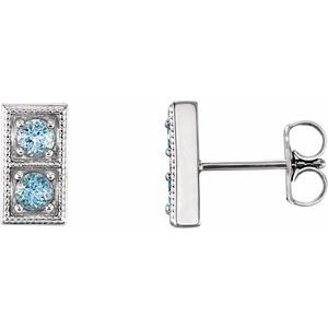 14K White Gold Natural Aquamarine Two-Stone Earrings