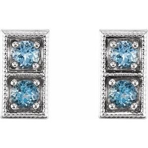 14K White Gold Natural Aquamarine Two-Stone Earrings – image 2