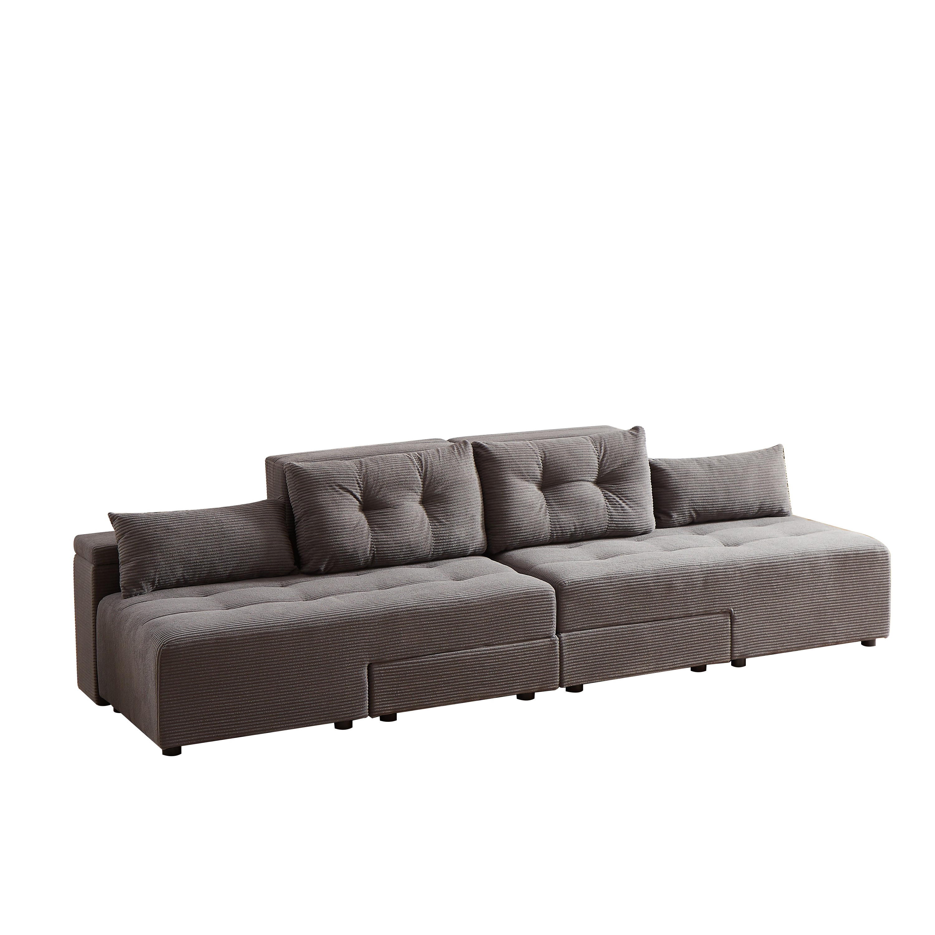Convertible 3 in 1 Sleeper Sofa and Sectional Sofa with 4 Storage Space for Living Room,Corduroy Couch With 4 pillows,Corduroy