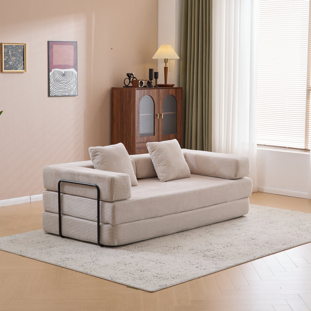 Floor Couch,Compression Sofa,Convertible Floor Sofa Bed-with Pillow Back Support Armrest,Comfy Futon Couch Lounge Sleeper Bed,Corduroy Fabric,for Living Room Bedroom (light grey)