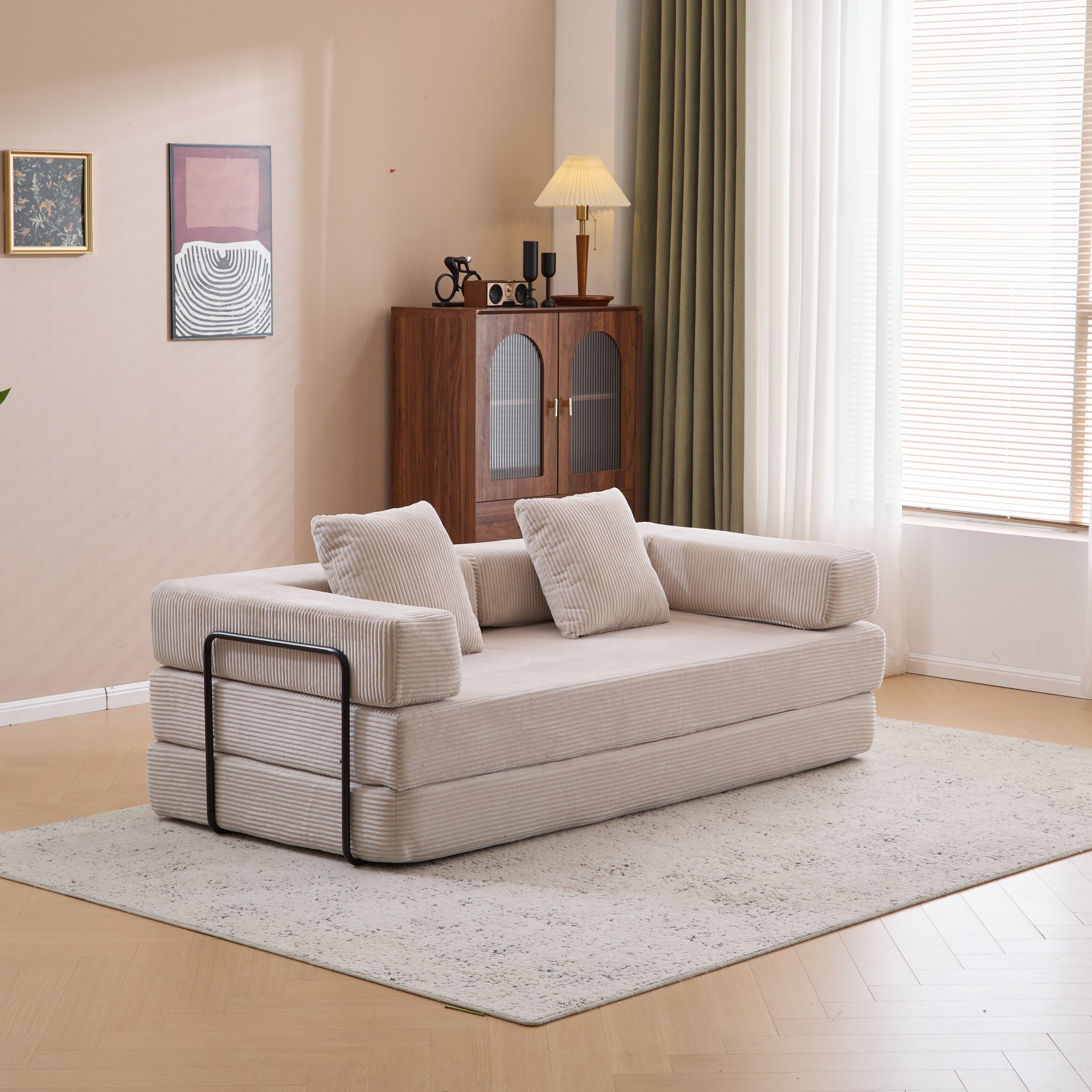 Floor Couch,Compression Sofa,Convertible Floor Sofa Bed-with Pillow Back Support Armrest,Comfy Futon Couch Lounge Sleeper Bed,Corduroy Fabric,for Living Room Bedroom (light grey)