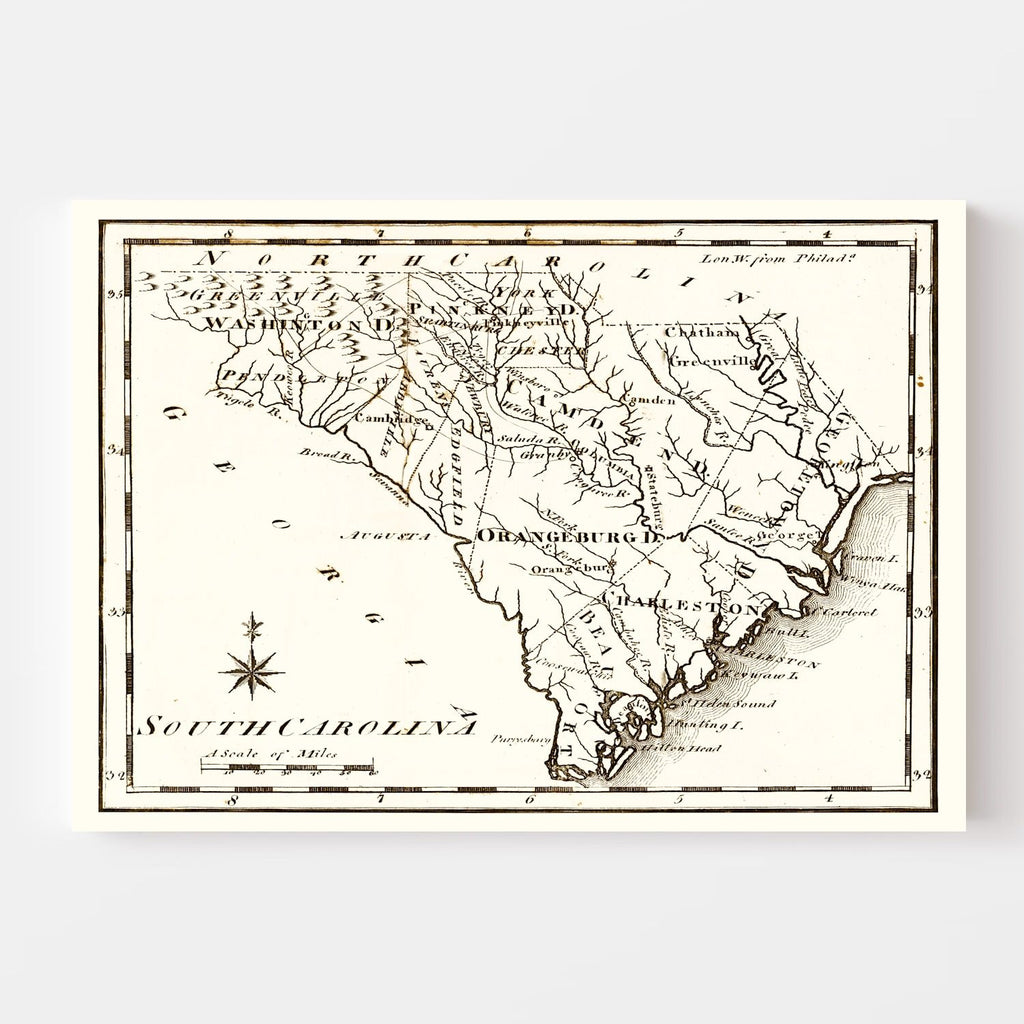 Vintage Map of South Carolina 1795