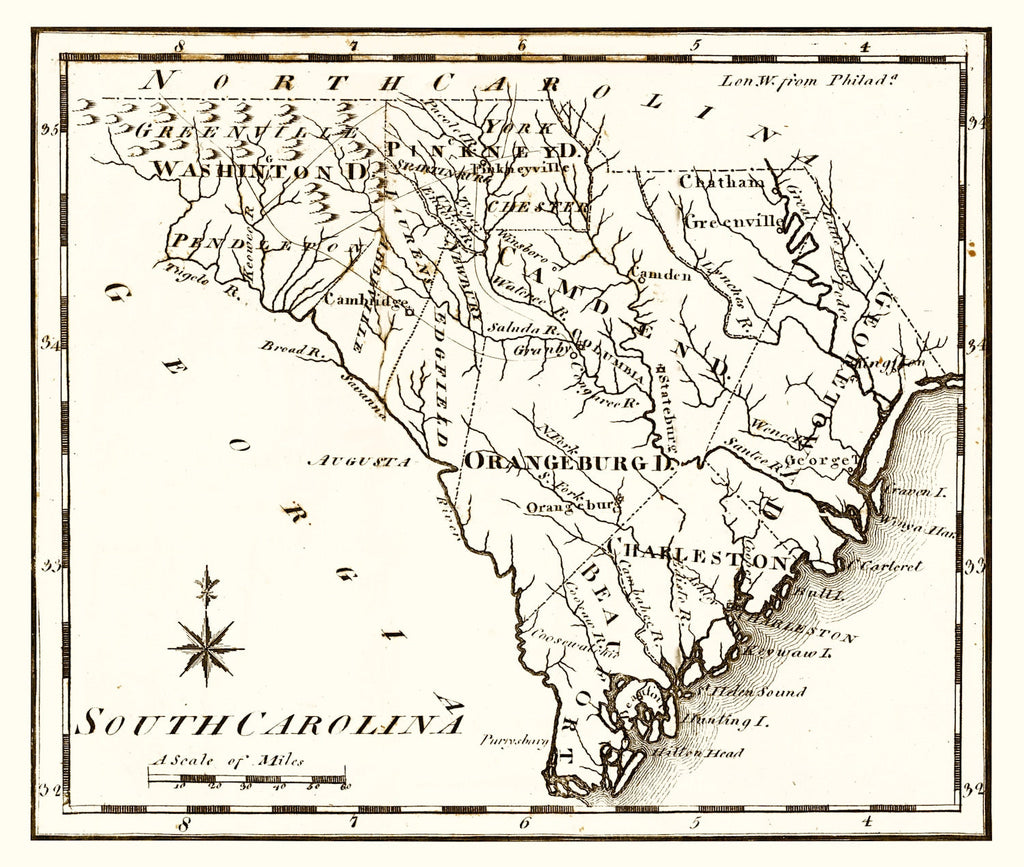Vintage Map of South Carolina 1795