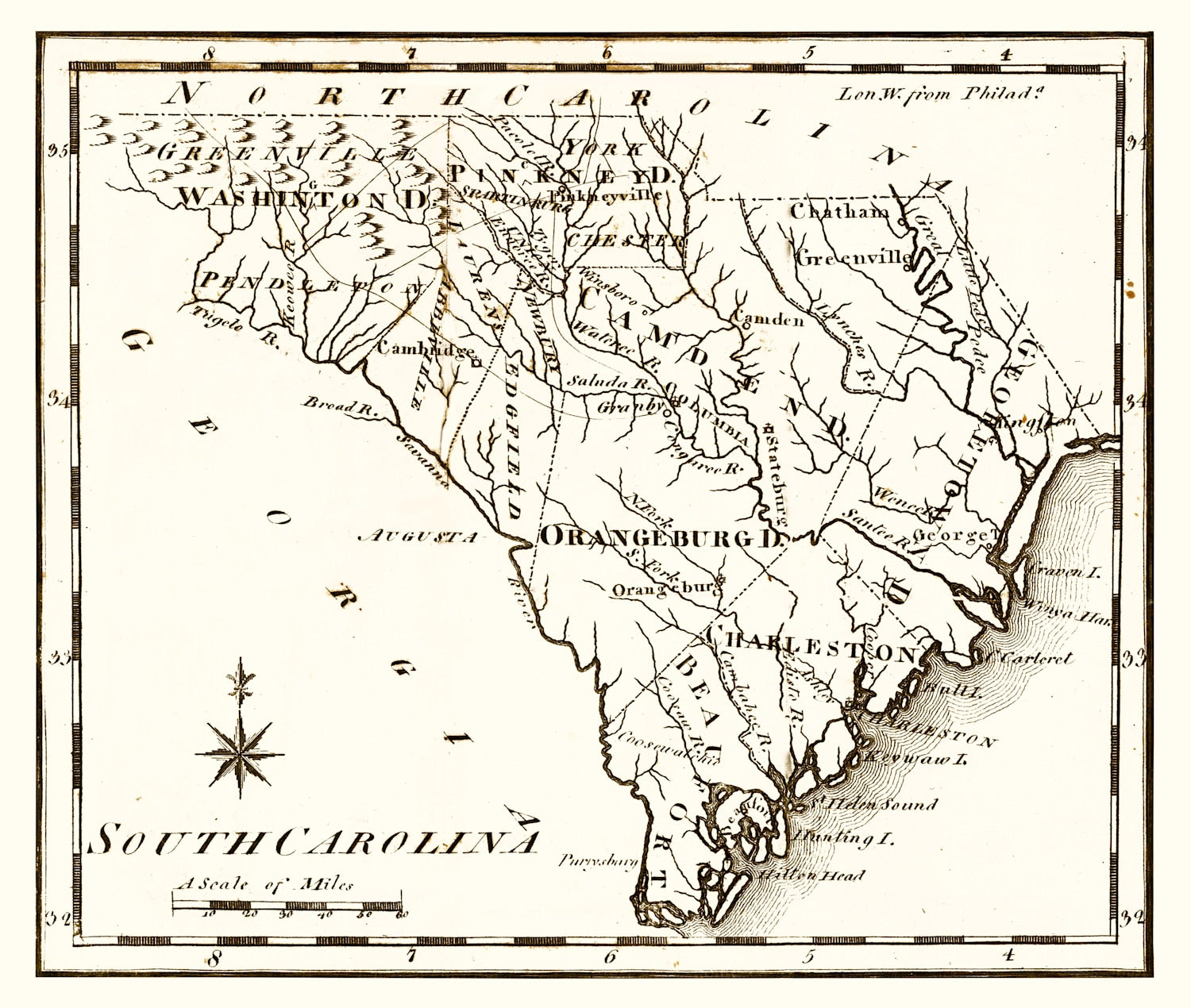Vintage Map of South Carolina 1795