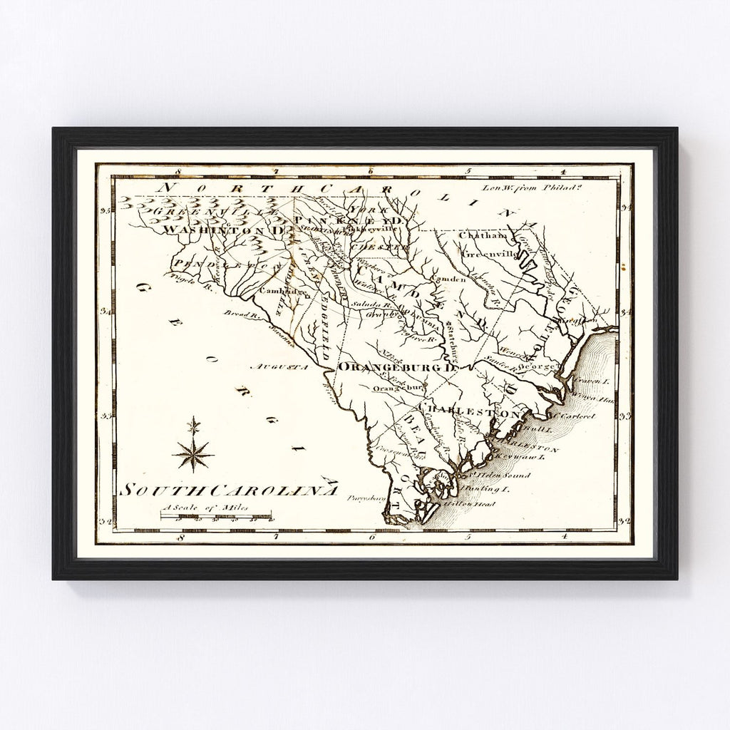 Vintage Map of South Carolina 1795