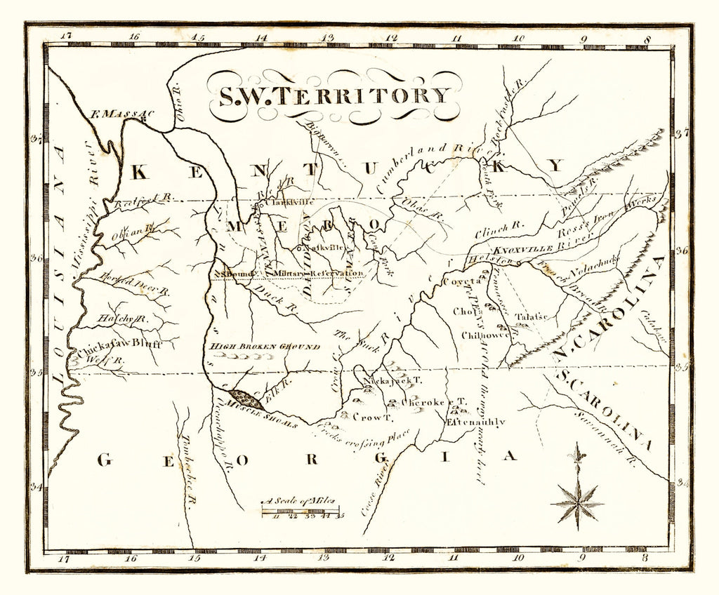 Vintage Map of the Southwest Territory 1795