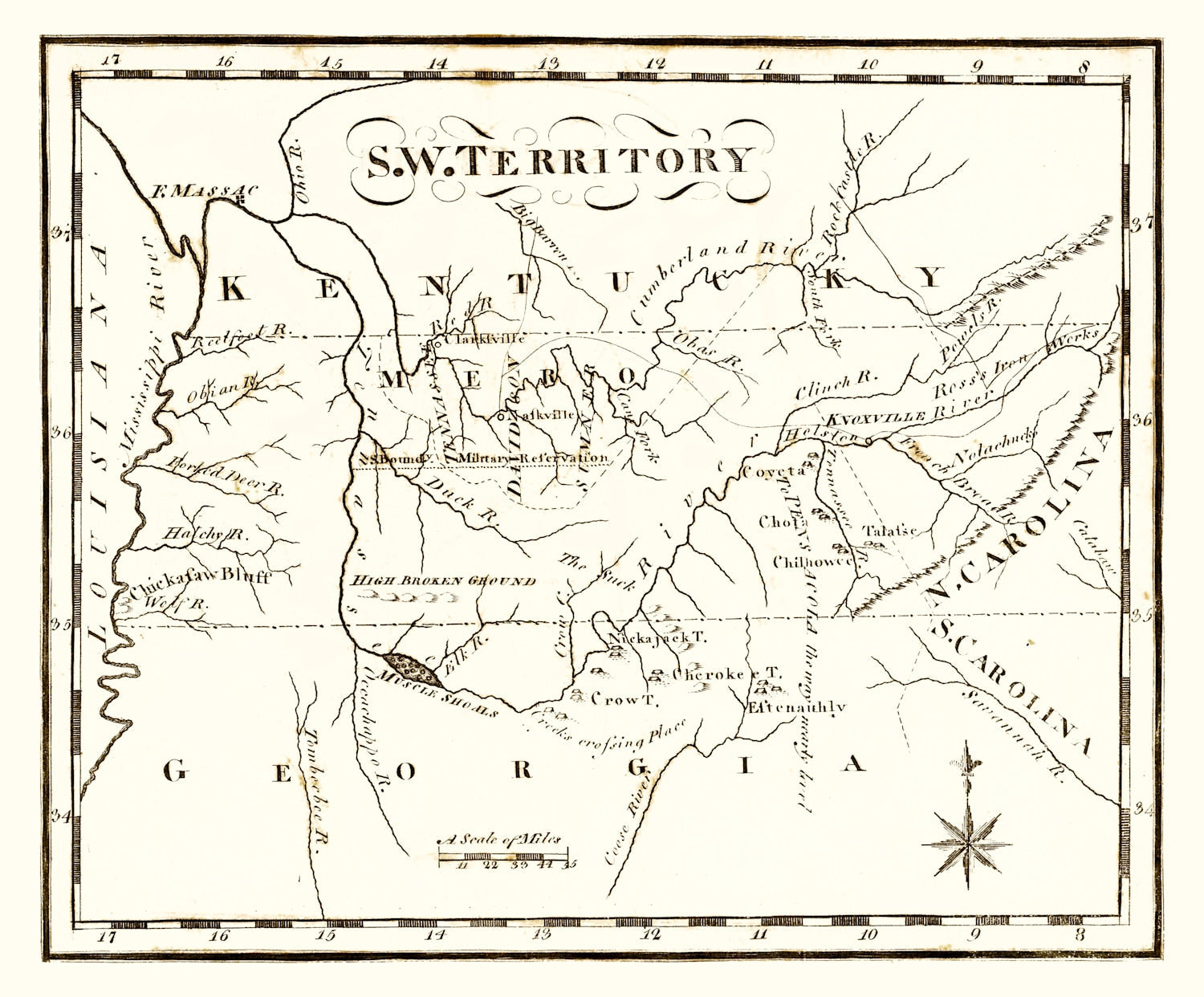 Vintage Map of the Southwest Territory 1795