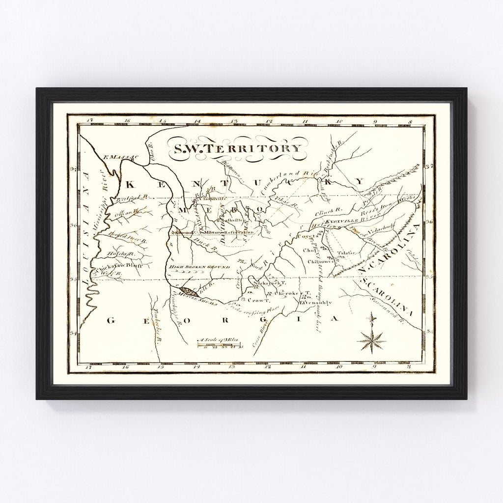 Vintage Map of the Southwest Territory 1795