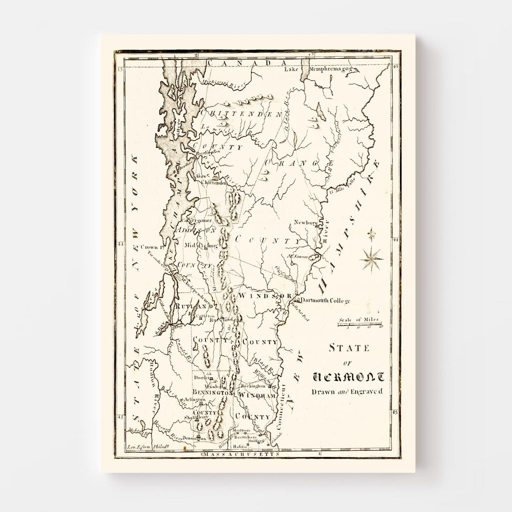 Vintage Map of Vermont 1795