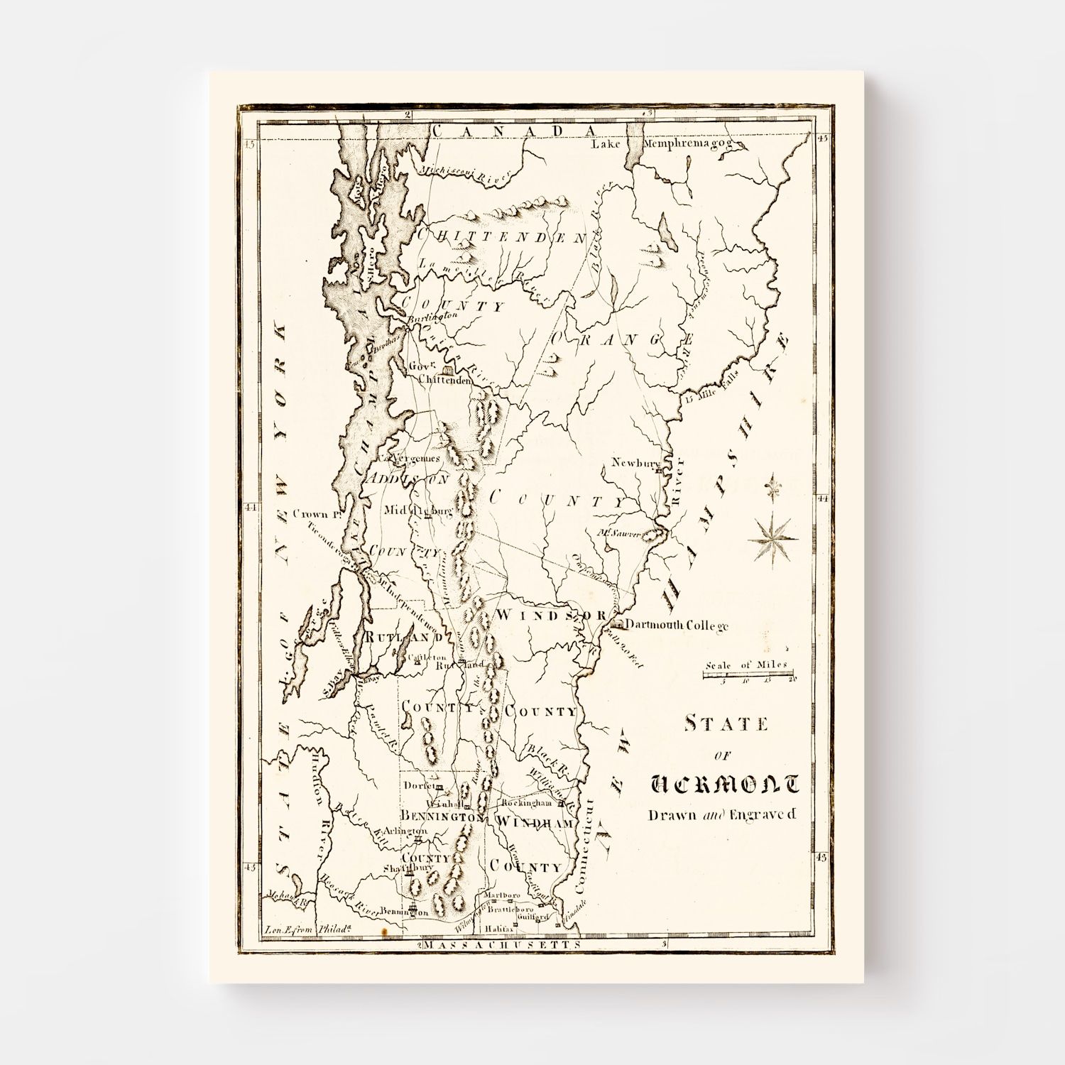 Vintage Map of Vermont 1795
