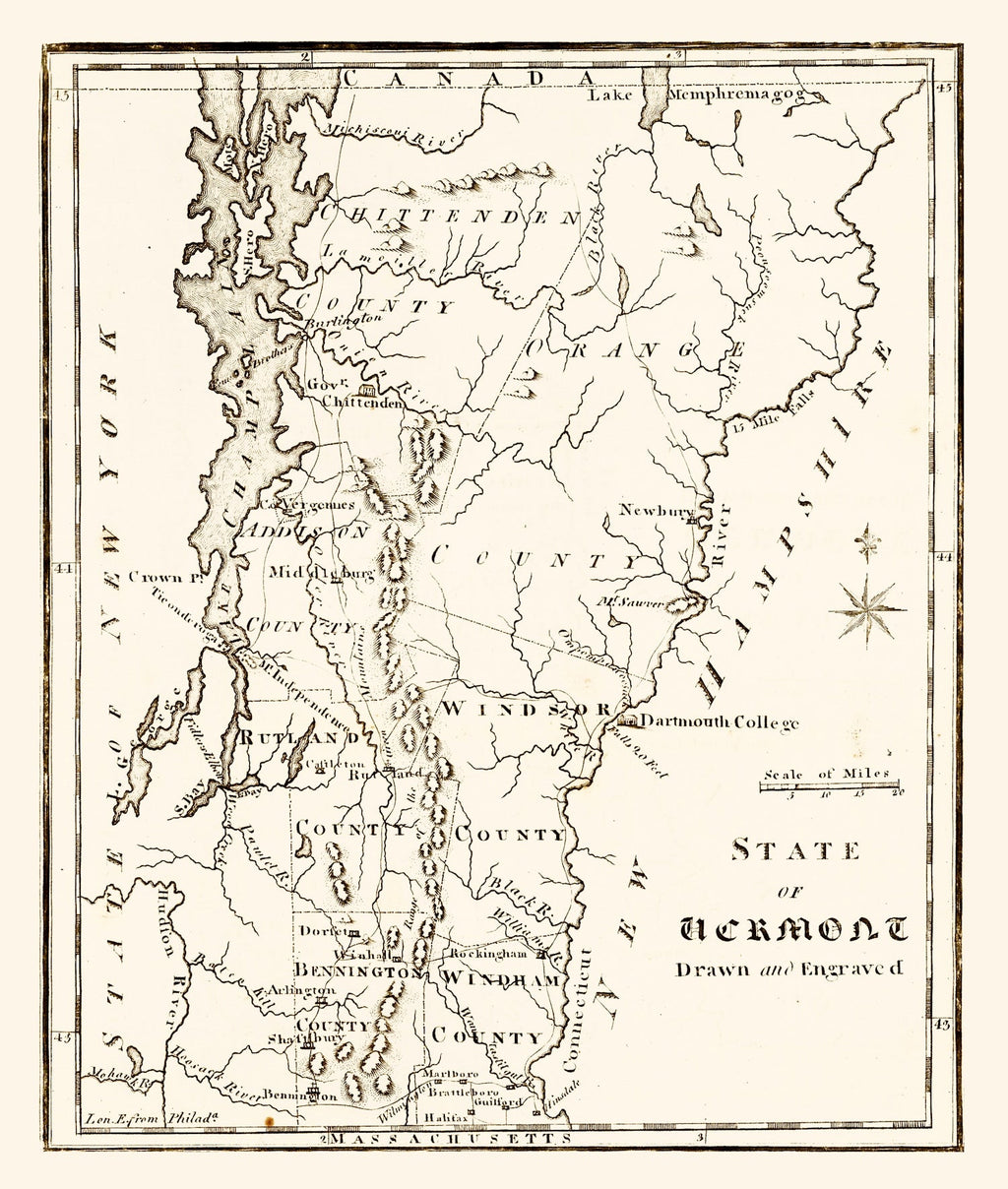 Vintage Map of Vermont 1795