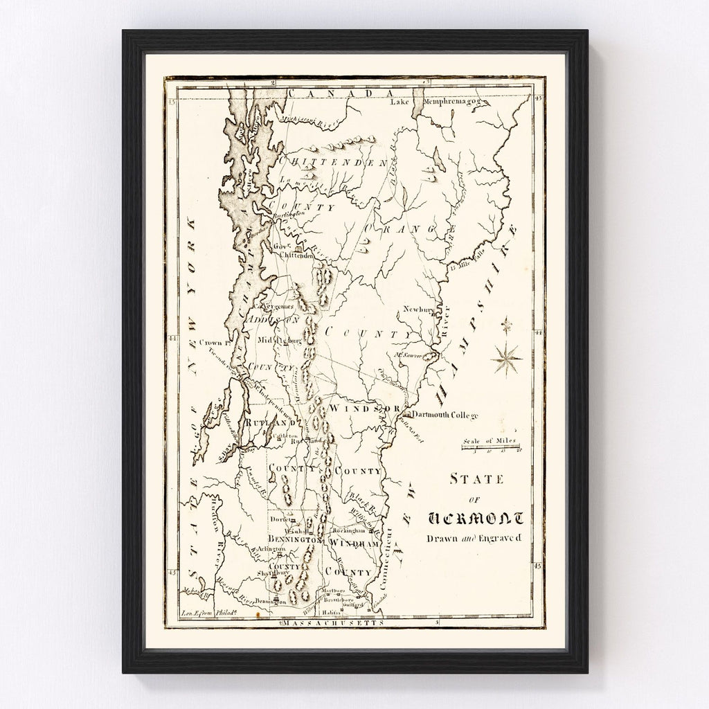 Vintage Map of Vermont 1795