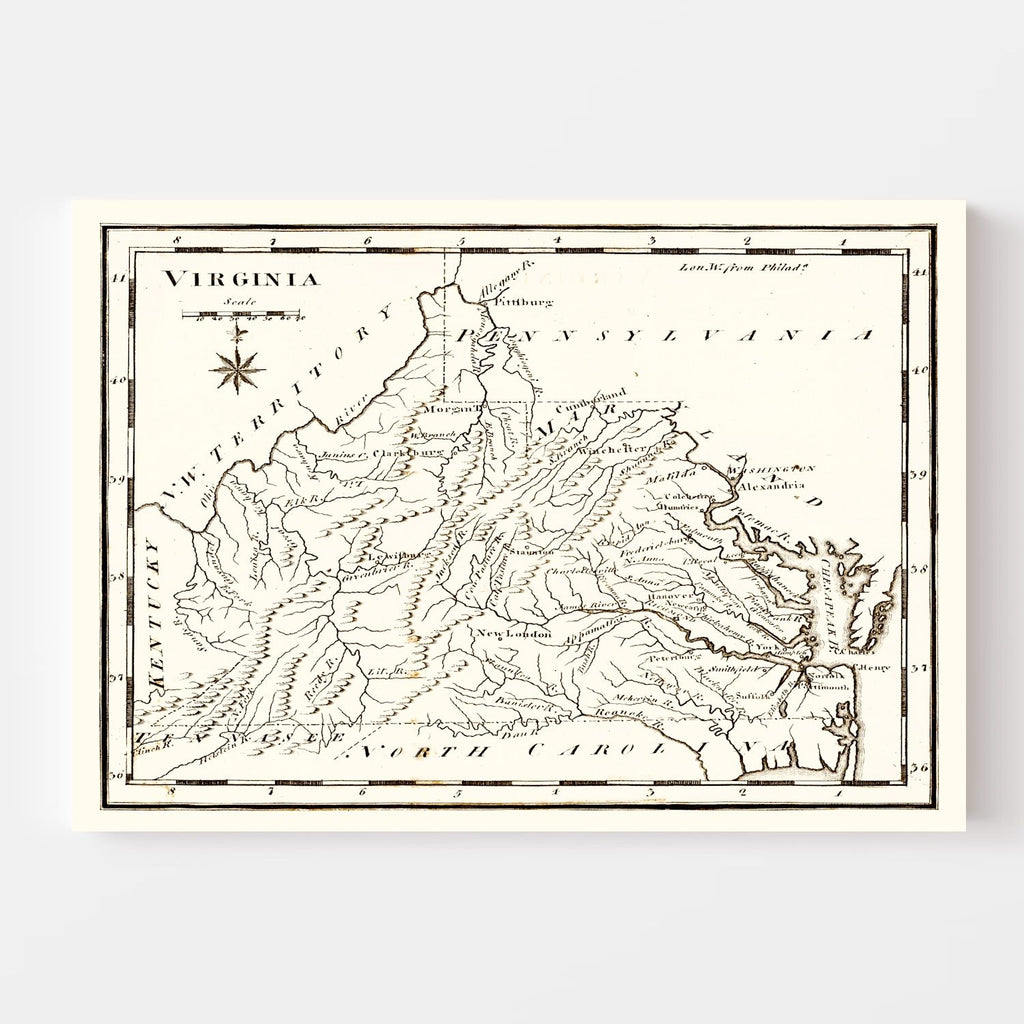 Vintage Map of Virginia 1795