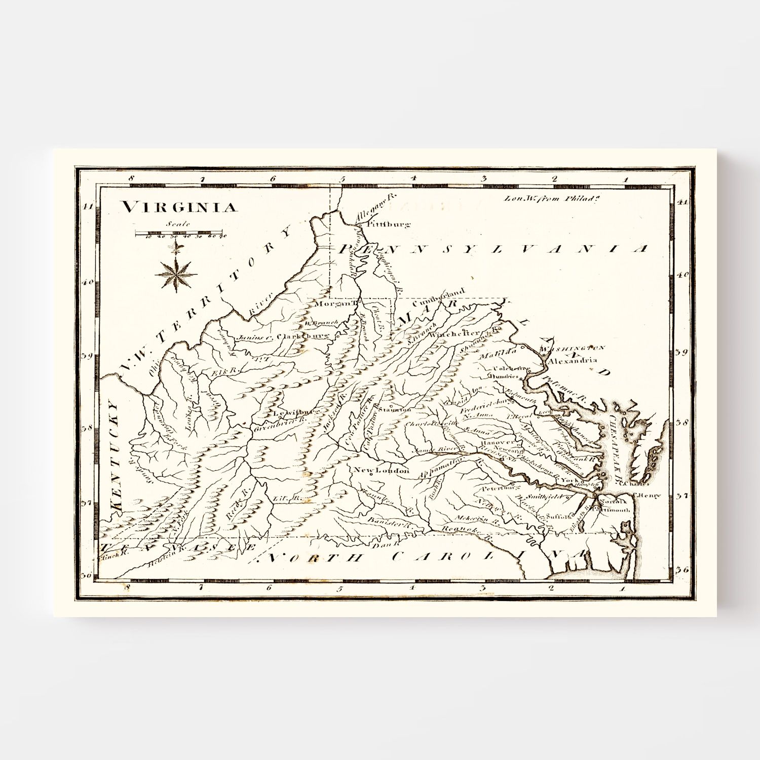 Vintage Map of Virginia 1795