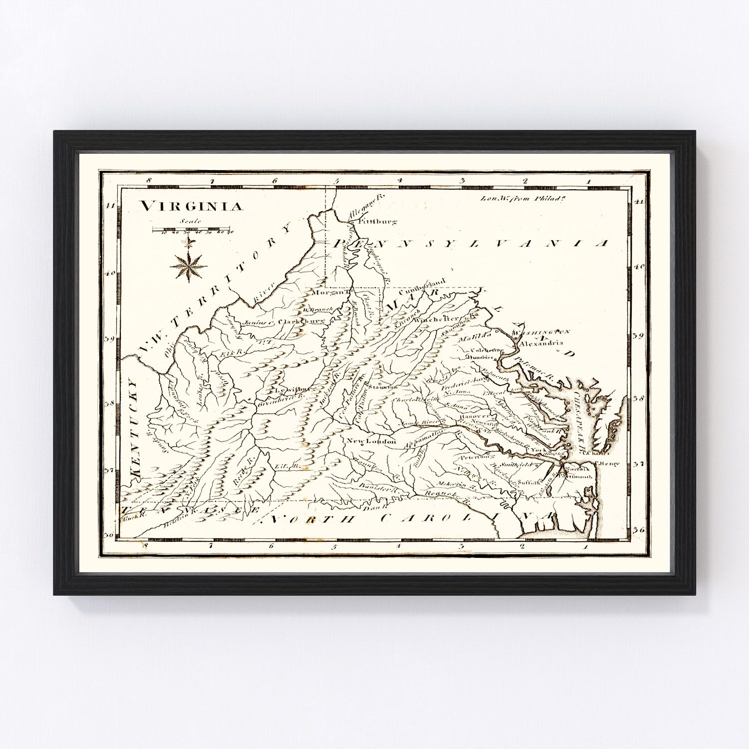 Vintage Map of Virginia 1795