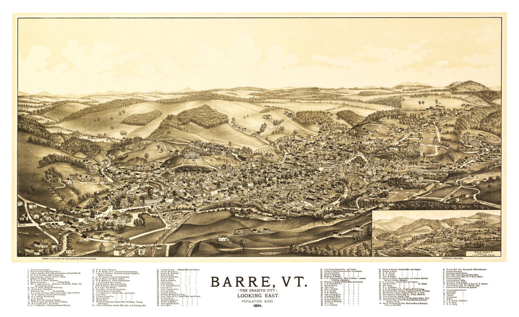 Vintage Map of Barre, Vermont 1891