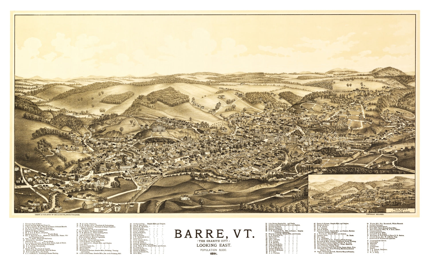 Vintage Map of Barre, Vermont 1891