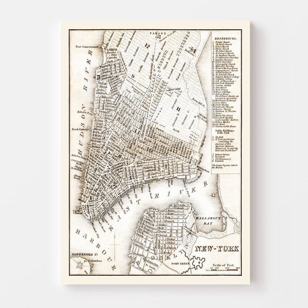 Vintage Map of New York City, New York 1837