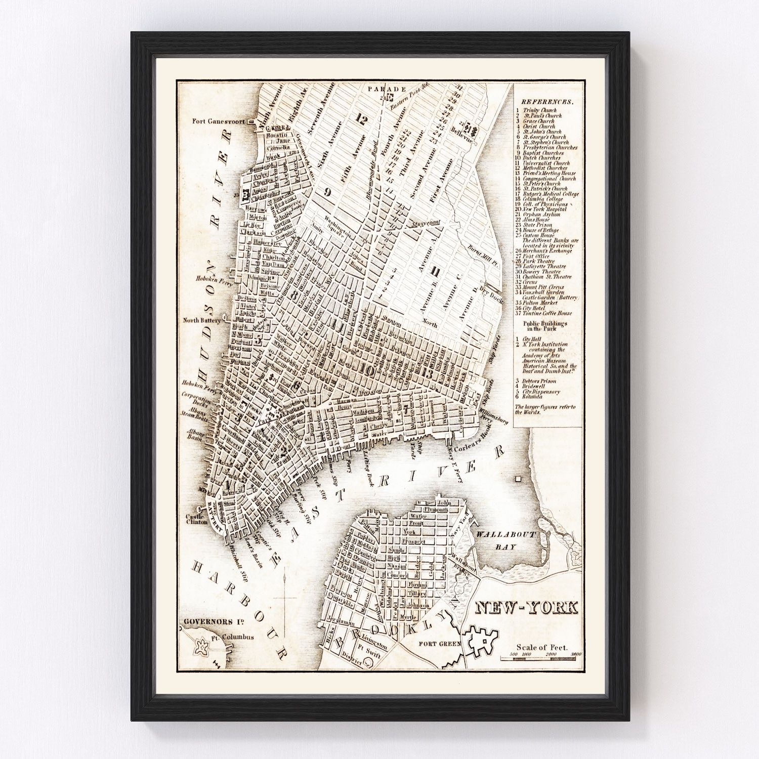 Vintage Map of New York City, New York 1837