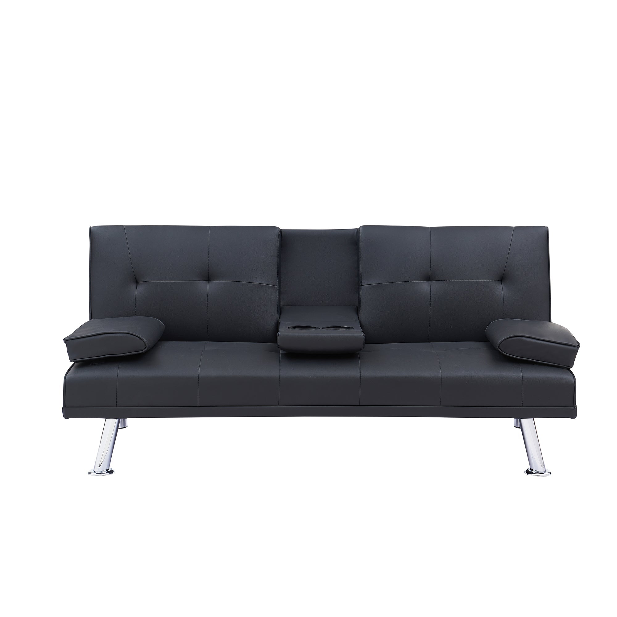 Black Leather Office Double Folding Sofa Bed with Matching Coffee Table, Multifunctional Design
