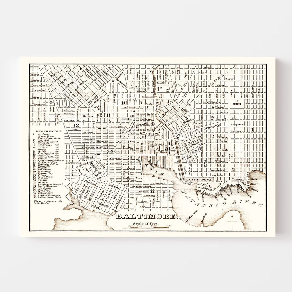 Vintage Map of Baltimore, Maryland 1837