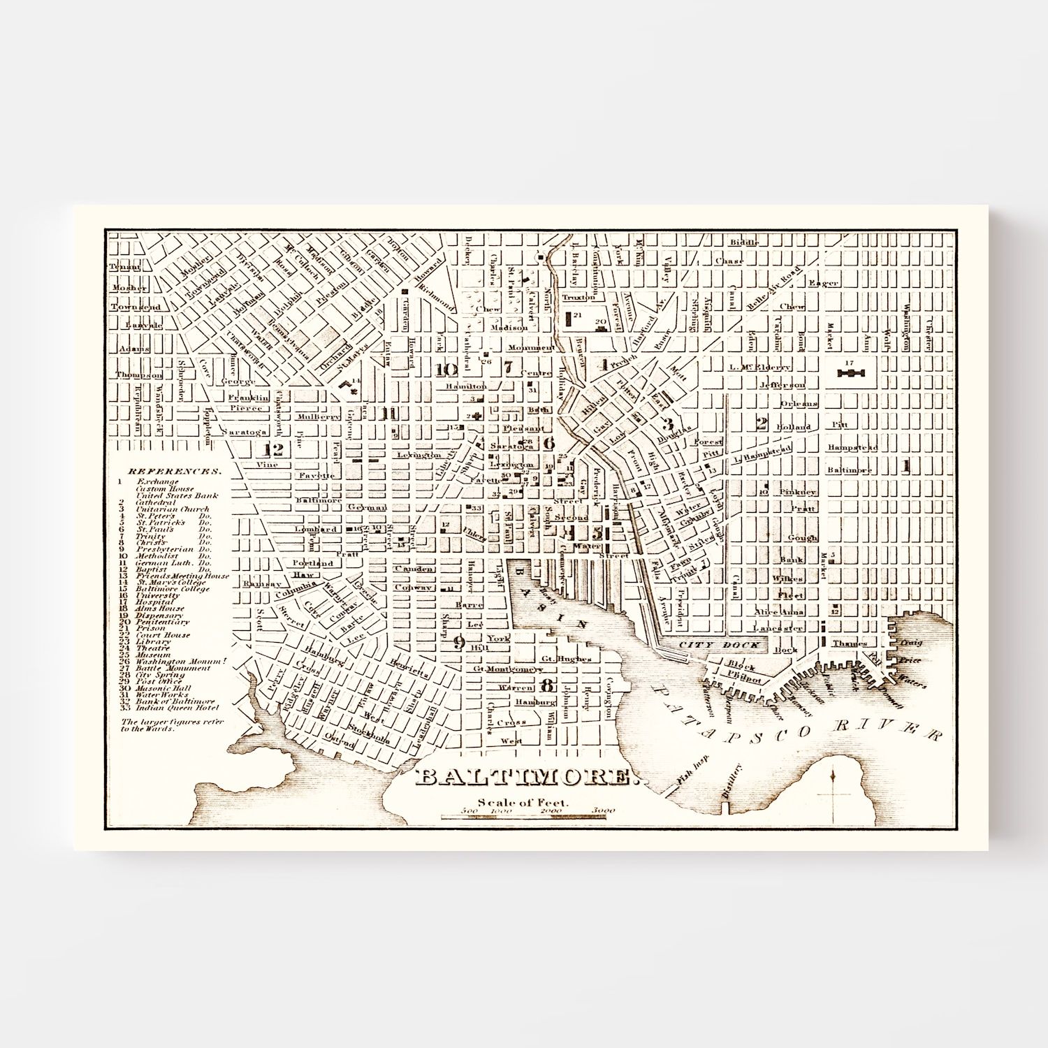 Vintage Map of Baltimore, Maryland 1837