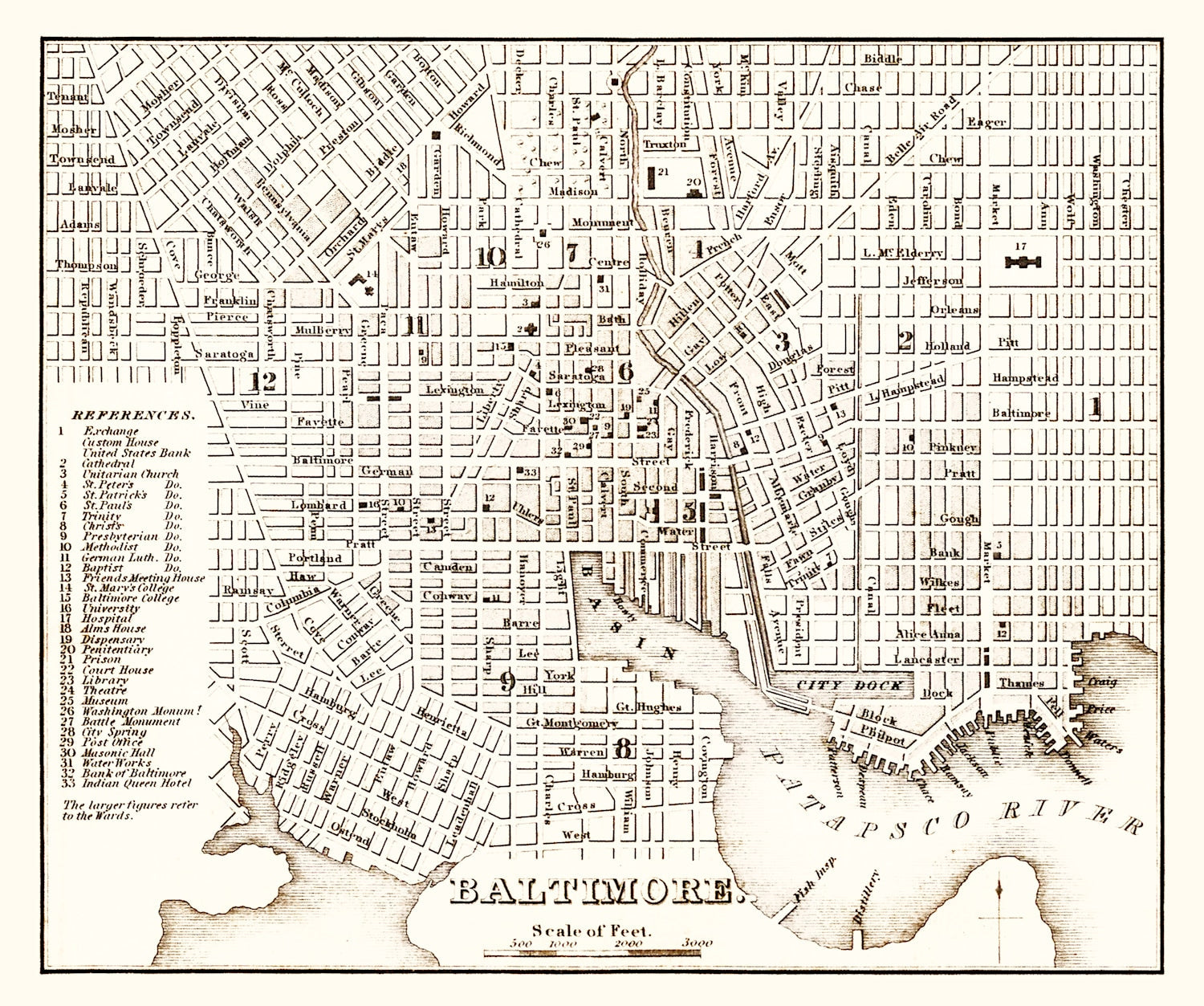 Vintage Map of Baltimore, Maryland 1837